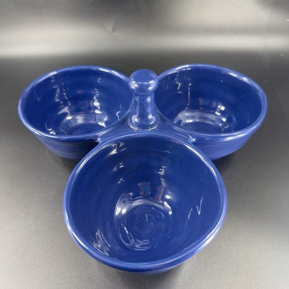 Deartis Cobalt Blue 3 Section Handled Condiment Serving Dish Plate Portugal VTG - Picture 11 of 12